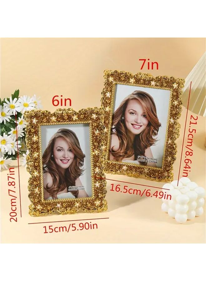 Christmas Model Floral Photo Frame Gold Plated Yellow Snowflake Detail For 6x4 7x5 Inch Photos Home Decor - Image 3